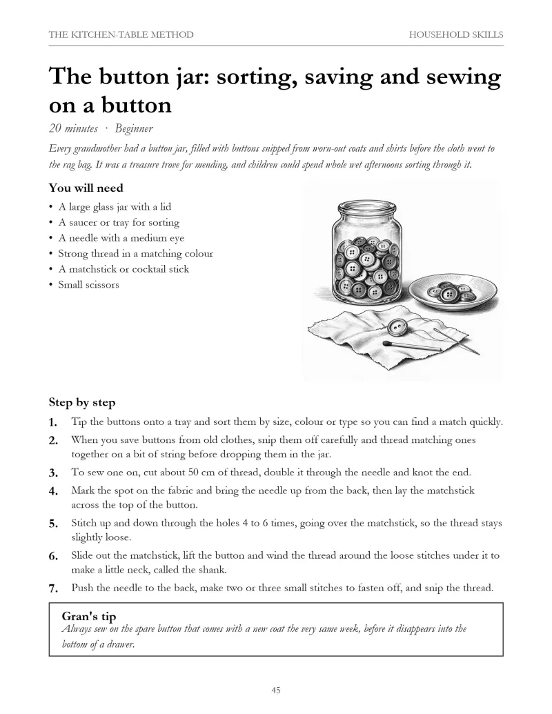 Page: The button jar: sorting, saving and sewing on a button