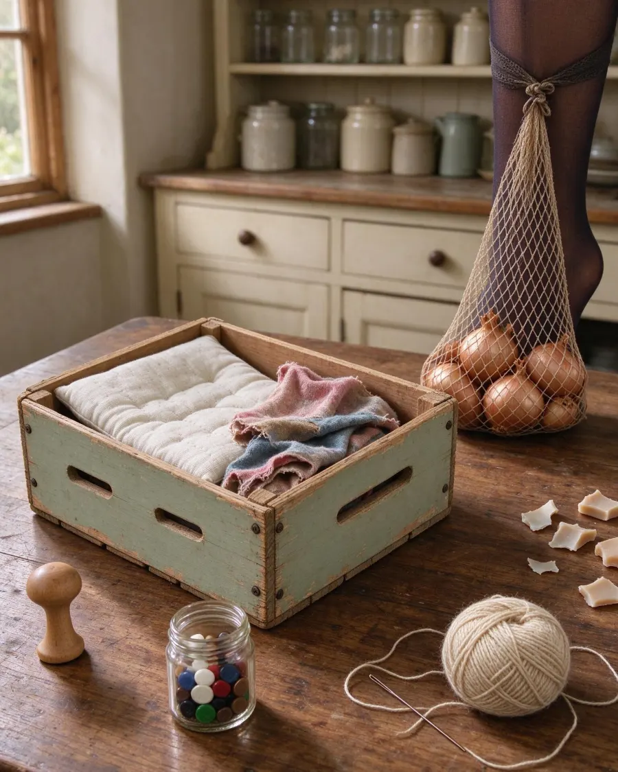 A doll's cot from an old apple crate